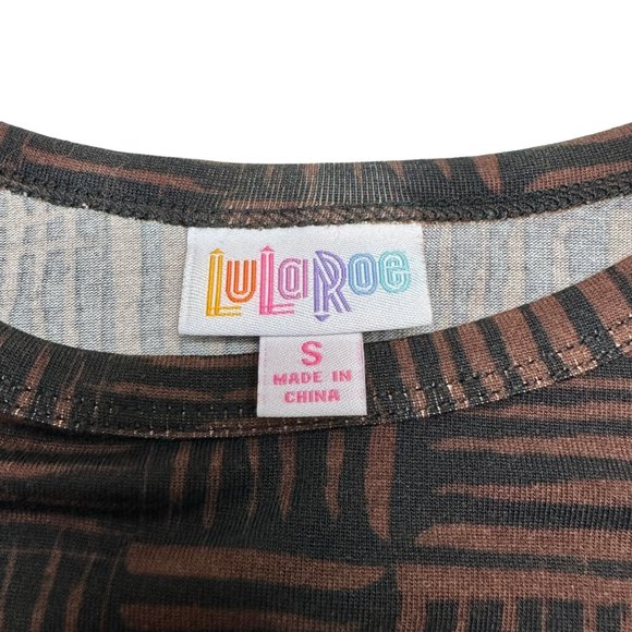 LuLaRoe Retired Carly Dress S Black Brown Print SS Hi-Low Hem NWT - Picture 3 of 9